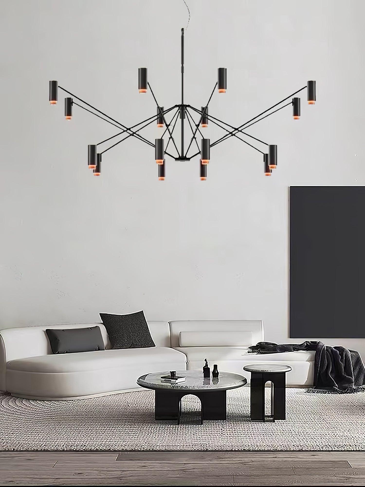 Modern Multi Head LED Pendant Light Adjustable Industrial Black and Red Chandelier