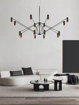 Modern Multi Head LED Pendant Light Adjustable Industrial Black and Red Chandelier