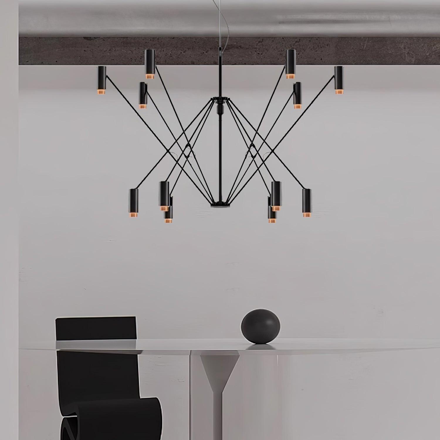 Modern Multi Head LED Pendant Light Adjustable Industrial Black and Red Chandelier