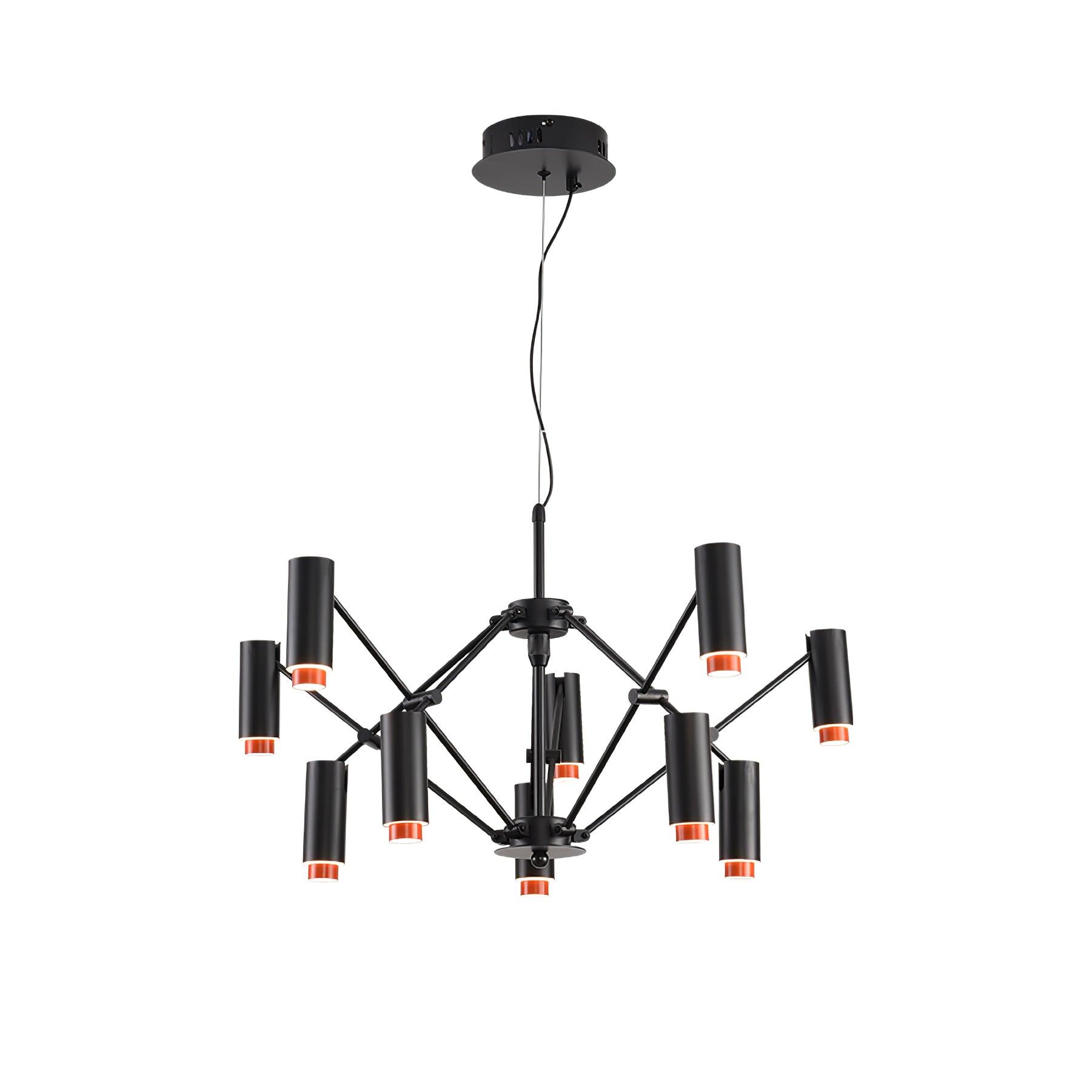 Modern Multi Head LED Pendant Light Adjustable Industrial Black and Red Chandelier