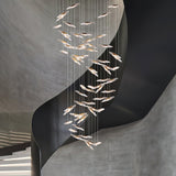 Modern Multi Head Moonlight Whispers Glass LED Chandelier for High Ceiling Interiors