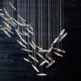 Modern Multi Head Moonlight Whispers Glass LED Chandelier for High Ceiling Interiors