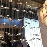 Modern Multi Head Moonlight Whispers Glass LED Chandelier for High Ceiling Interiors