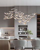 Modern Multi Head Moonlight Whispers Glass LED Chandelier for High Ceiling Interiors