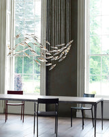 Modern Multi Head Moonlight Whispers Glass LED Chandelier for High Ceiling Interiors