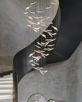 Modern Multi Head Moonlight Whispers Glass LED Chandelier for High Ceiling Interiors