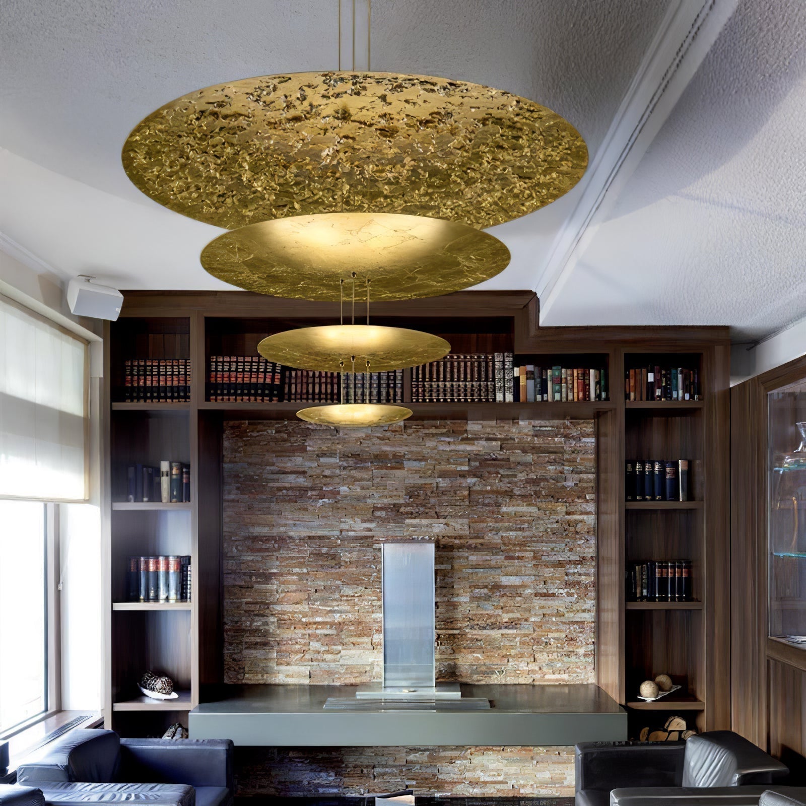 Modern Multi Layered LED Chandelier with Gold Foil Finish for Luxury Interior Lighting