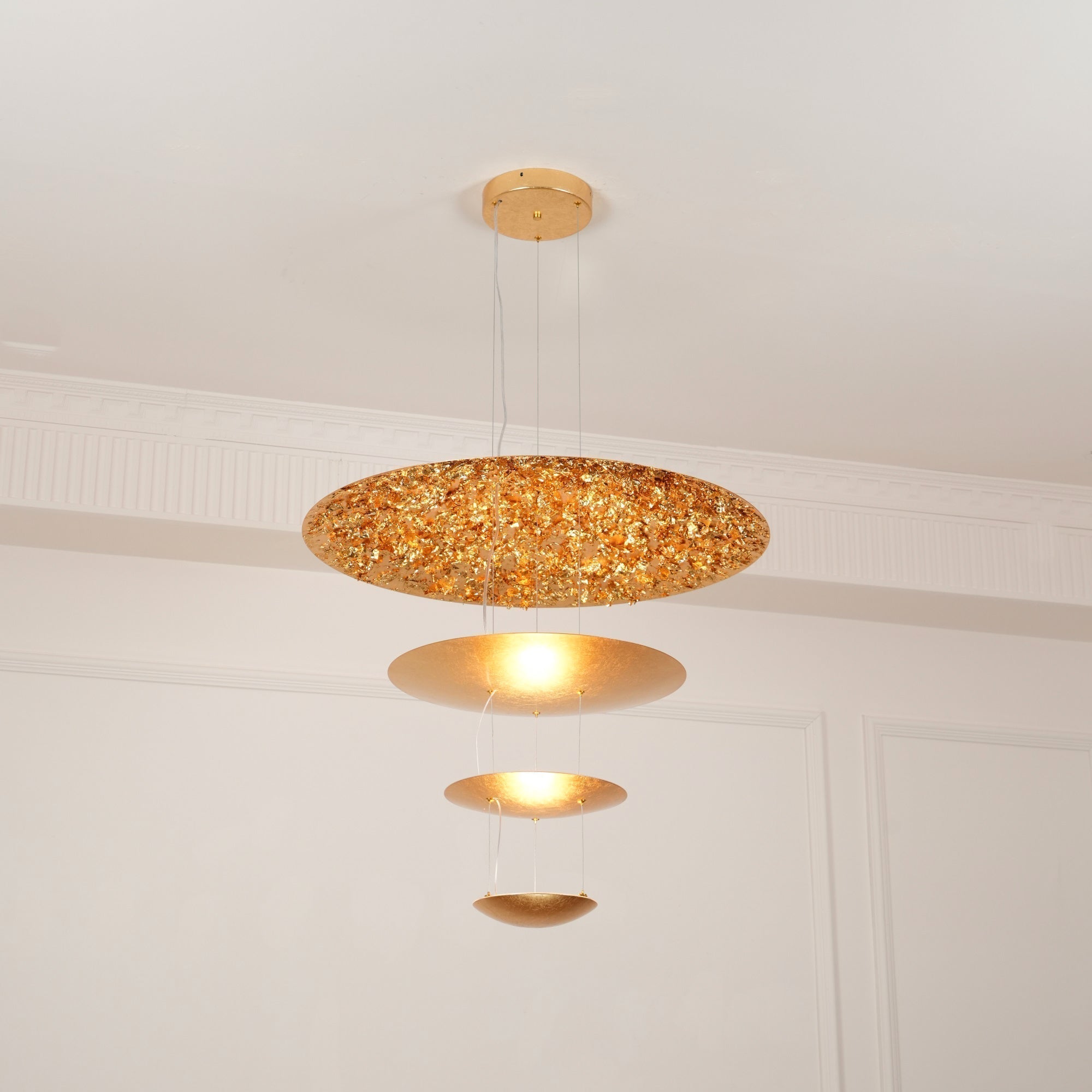 Modern Multi Layered LED Chandelier with Gold Foil Finish for Luxury Interior Lighting