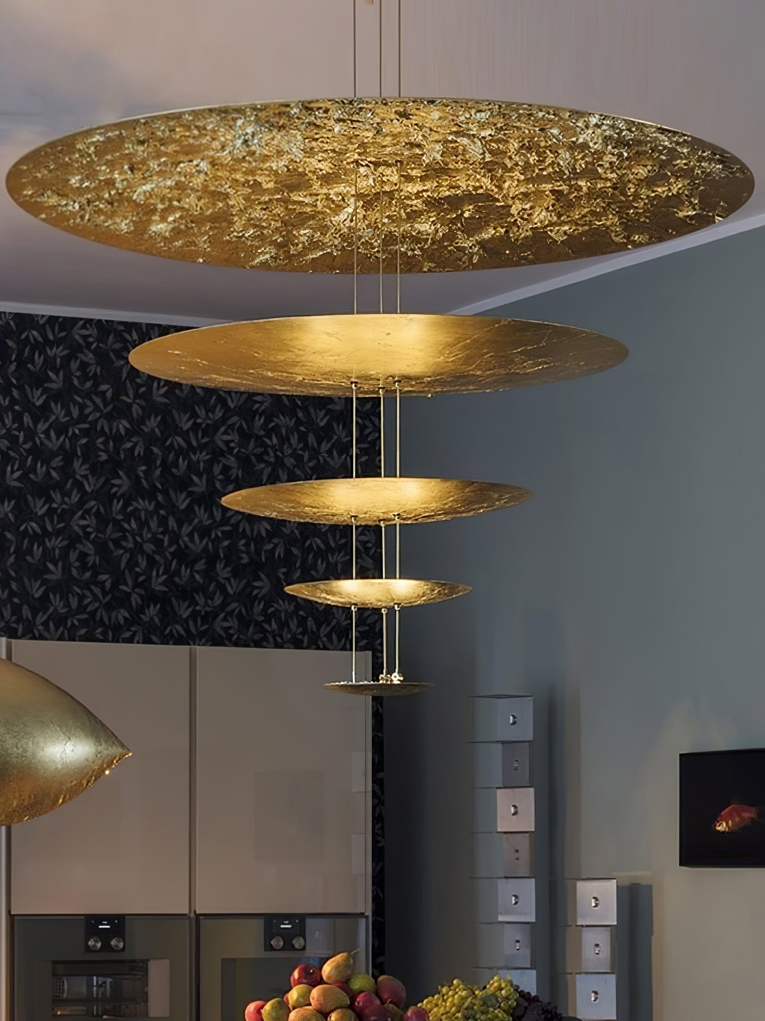Modern Multi Layered LED Chandelier with Gold Foil Finish for Luxury Interior Lighting