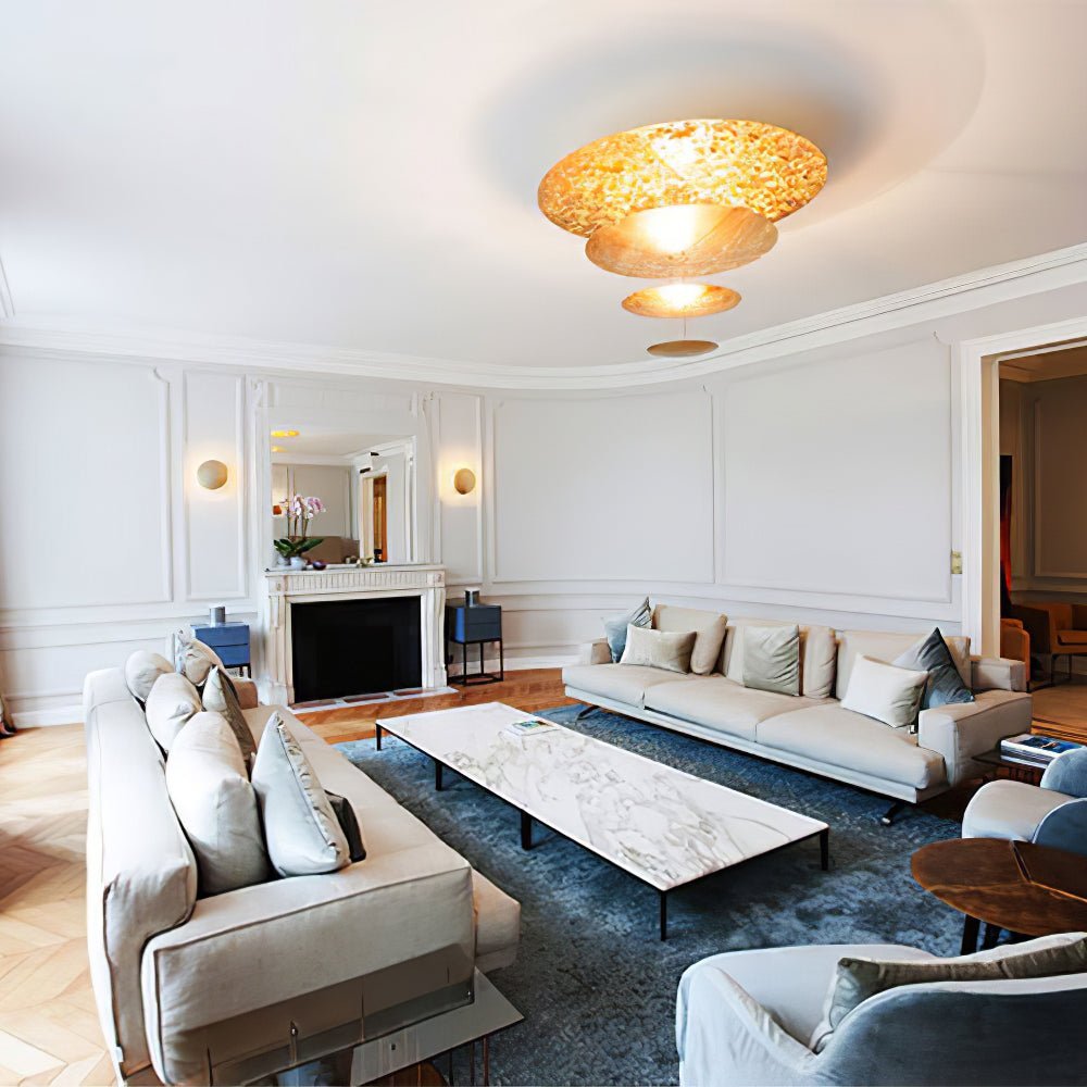 Modern Multi Layered LED Chandelier with Gold Foil Finish for Luxury Interior Lighting