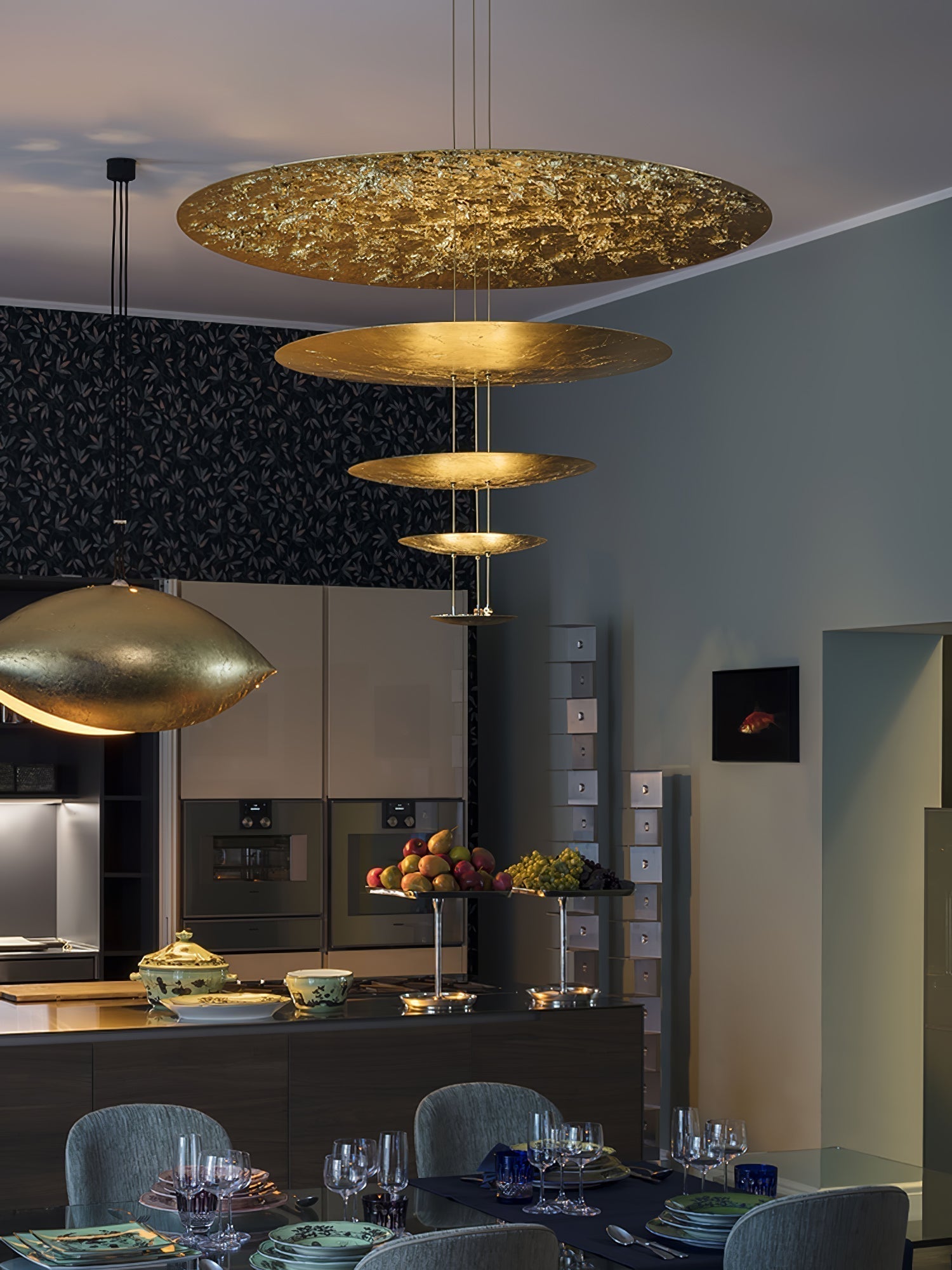 Modern Multi Layered LED Chandelier with Gold Foil Finish for Luxury Interior Lighting