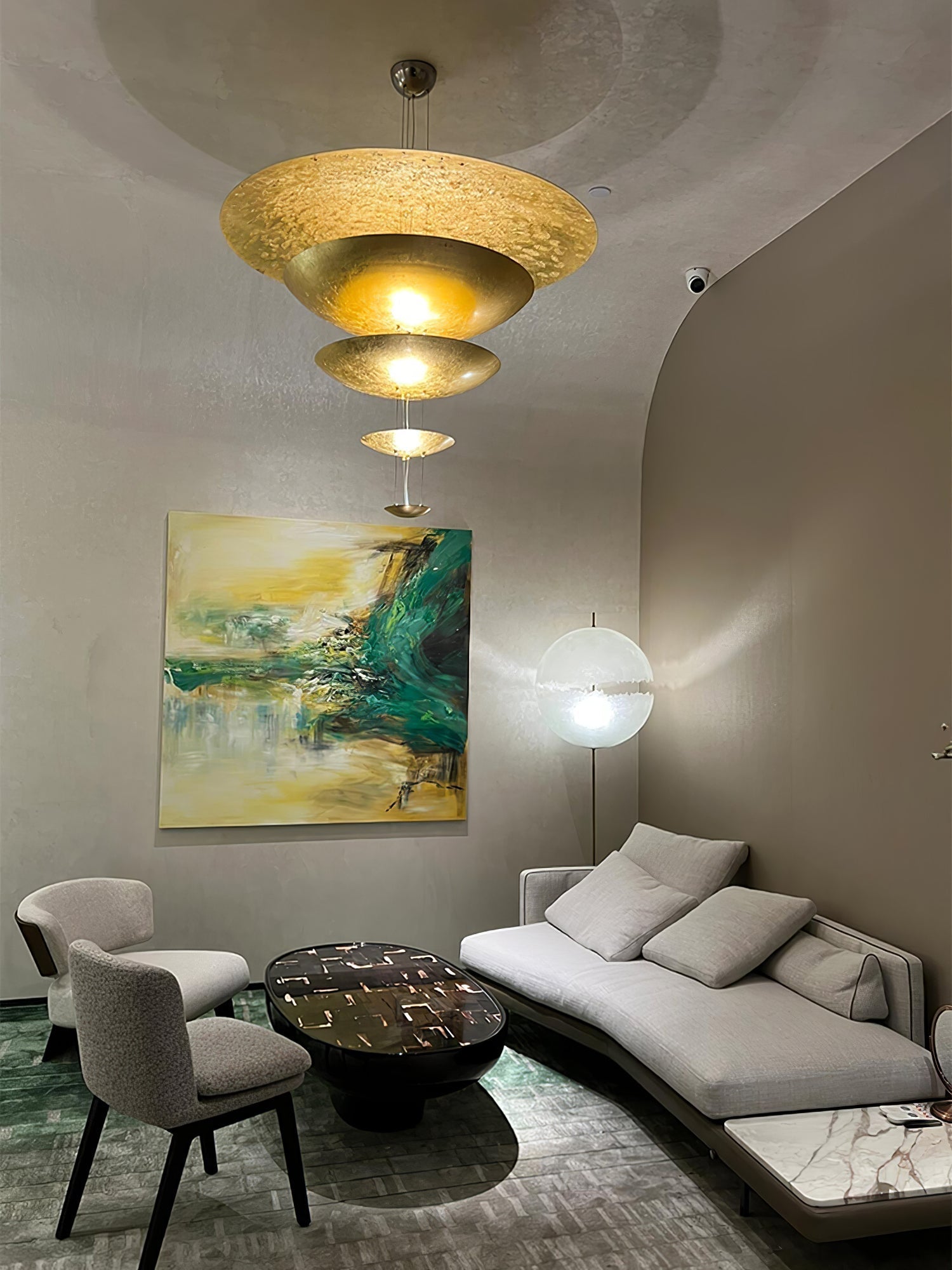 Modern Multi Layered LED Chandelier with Gold Foil Finish for Luxury Interior Lighting