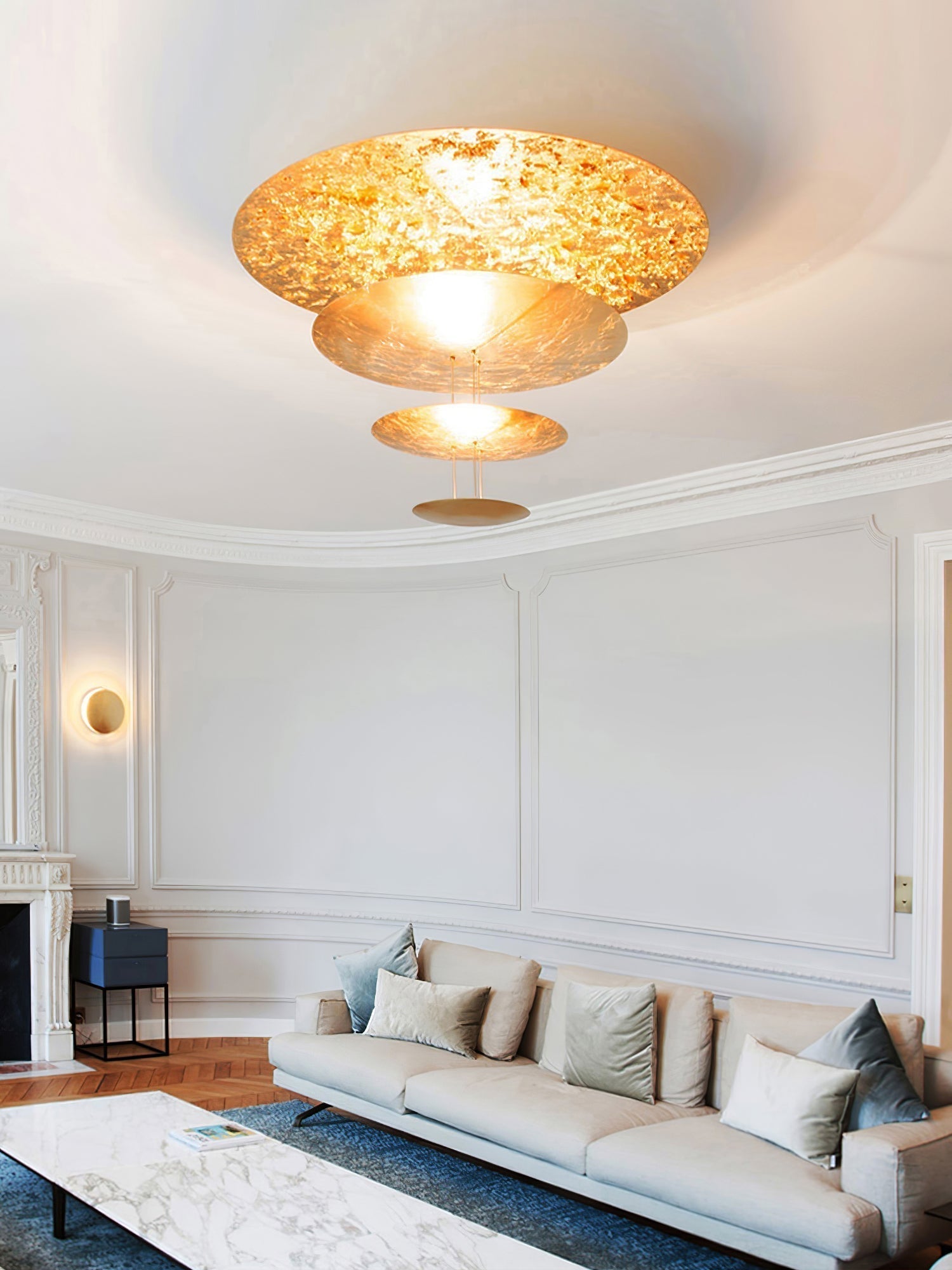 Modern Multi Layered LED Chandelier with Gold Foil Finish for Luxury Interior Lighting