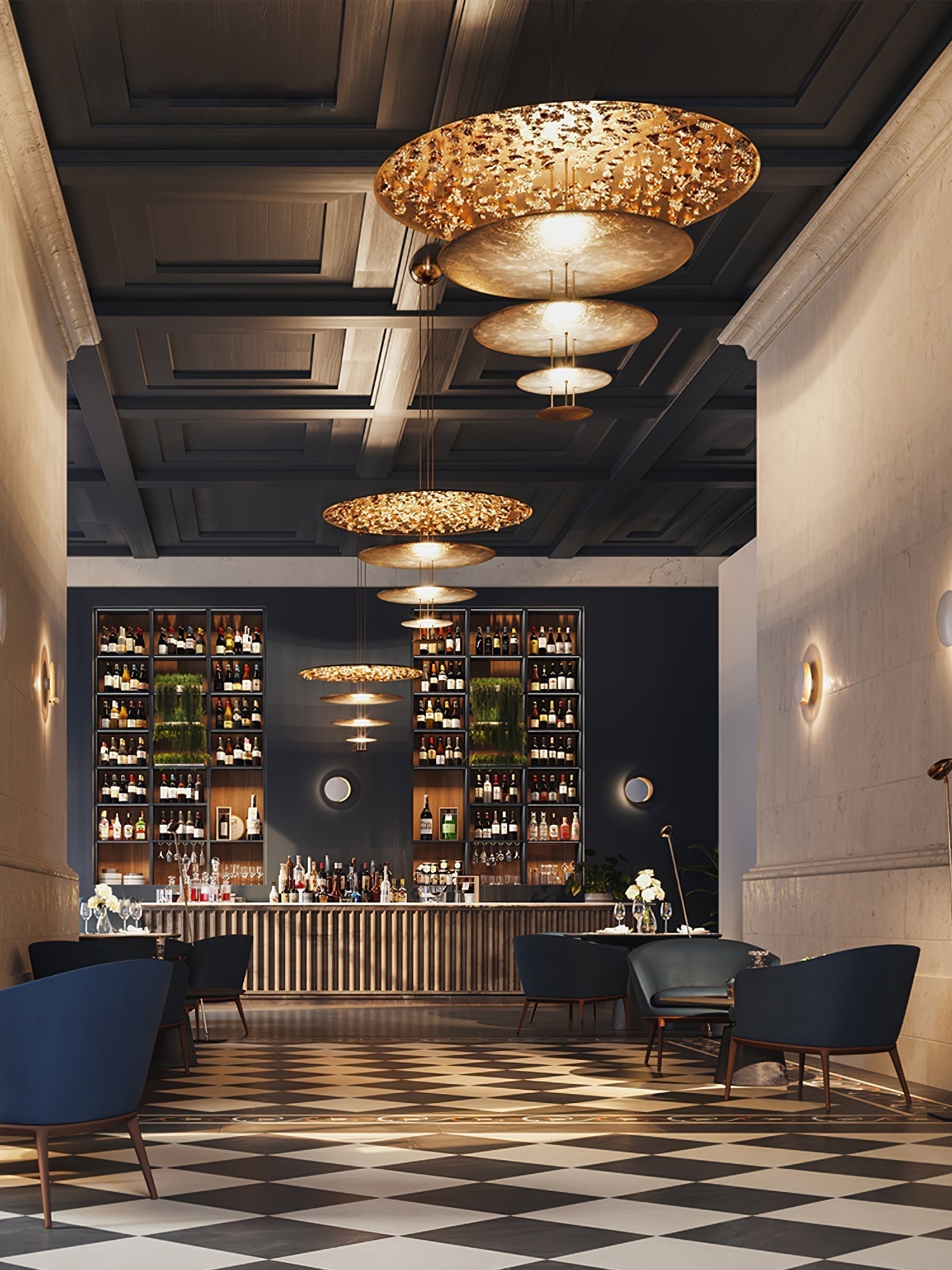 Modern Multi Layered LED Chandelier with Gold Foil Finish for Luxury Interior Lighting