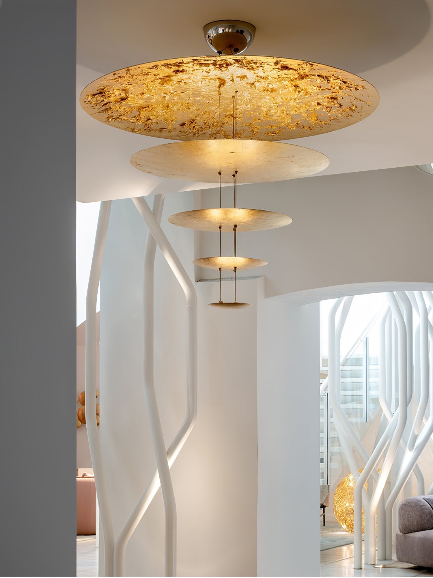 Modern Multi Layered LED Chandelier with Gold Foil Finish for Luxury Interior Lighting