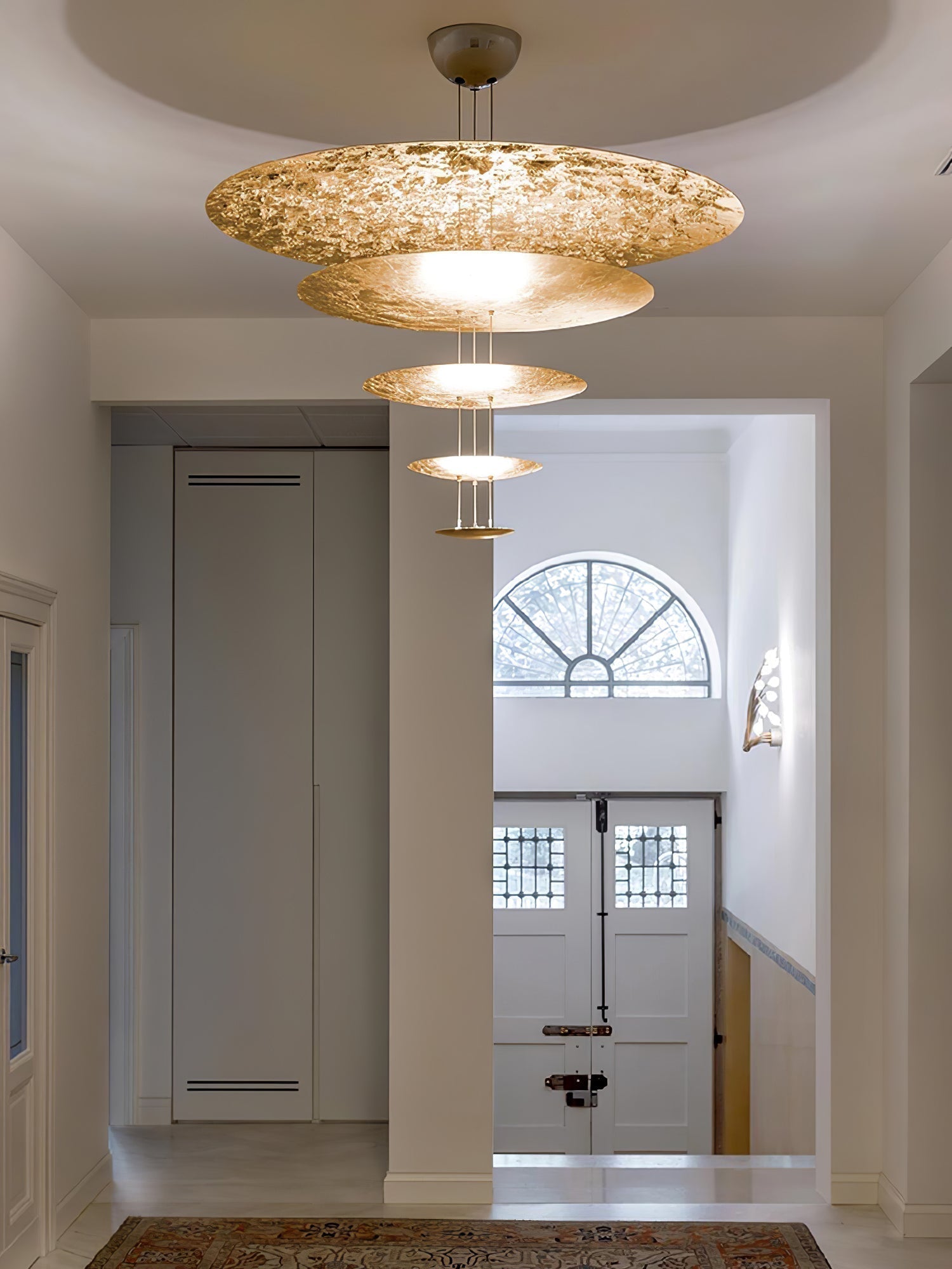 Modern Multi Layered LED Chandelier with Gold Foil Finish for Luxury Interior Lighting