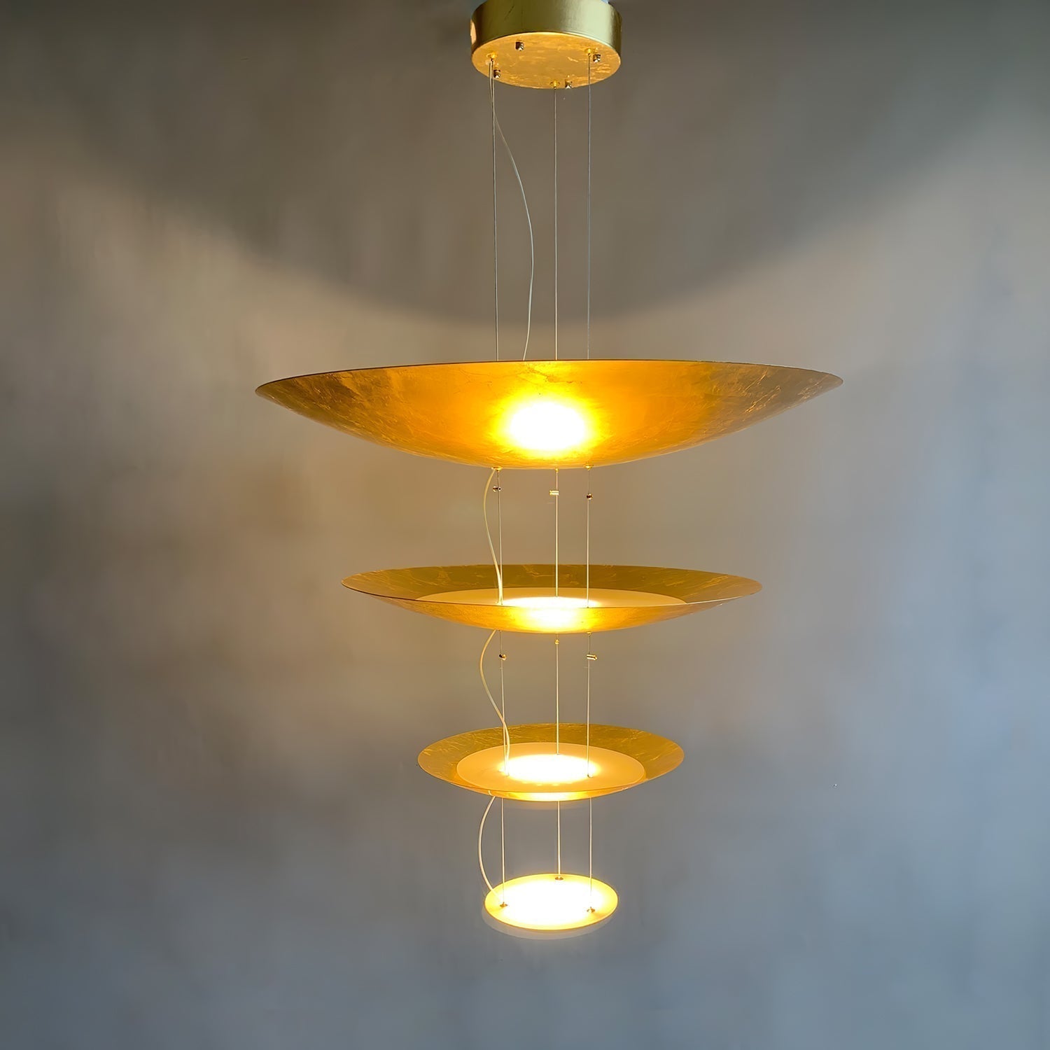 Modern Multi Layered LED Chandelier with Gold Foil Finish for Luxury Interior Lighting