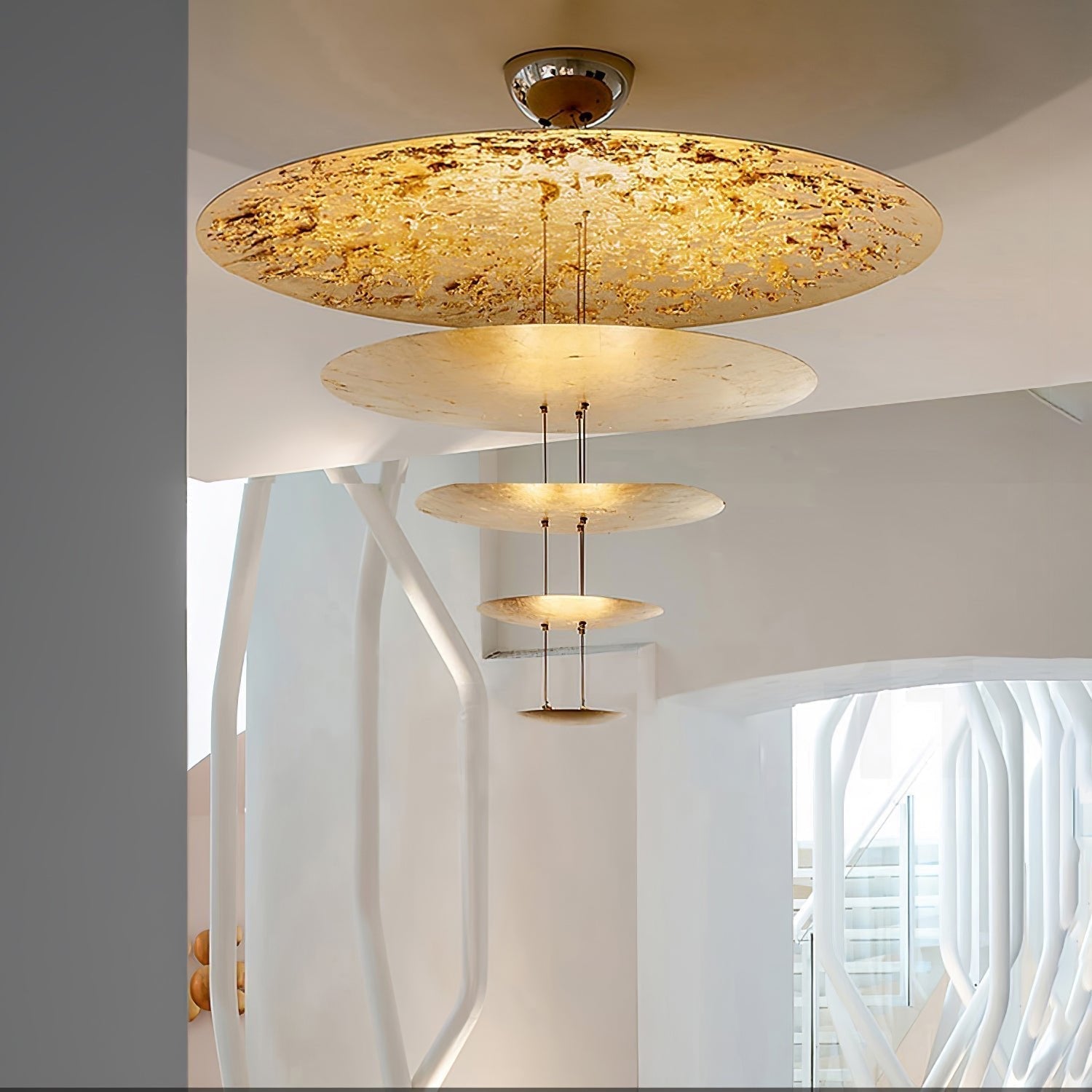 Modern Multi Layered LED Chandelier with Gold Foil Finish for Luxury Interior Lighting