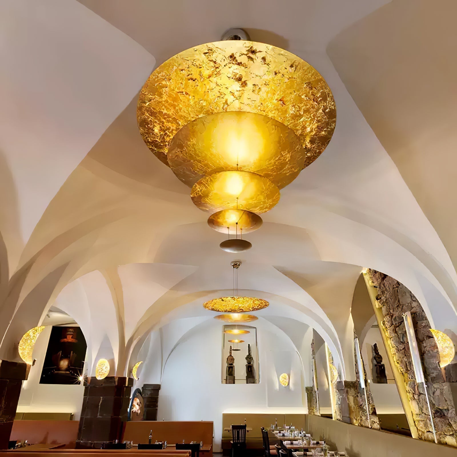 Modern Multi Layered LED Chandelier with Gold Foil Finish for Luxury Interior Lighting