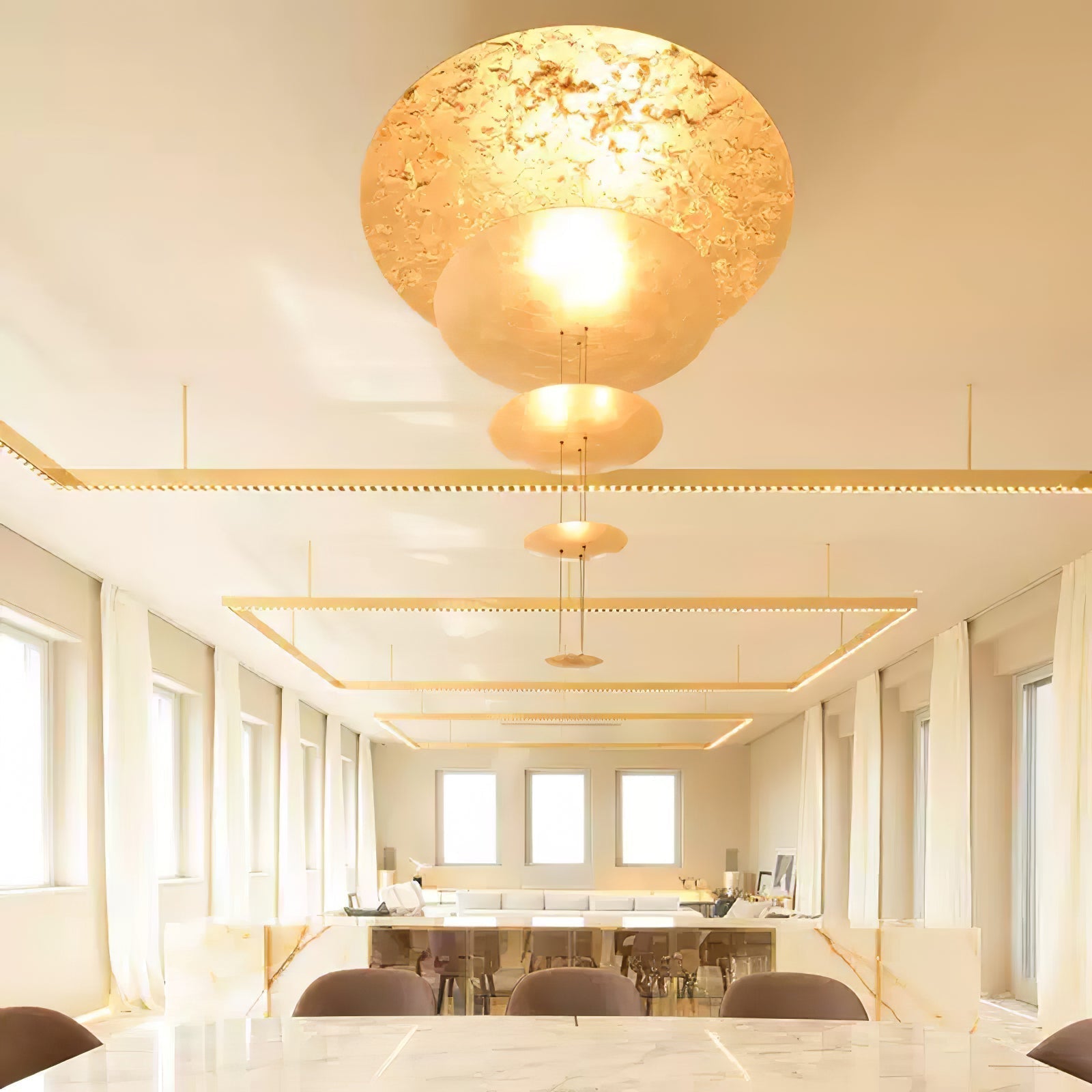Modern Multi Layered LED Chandelier with Gold Foil Finish for Luxury Interior Lighting