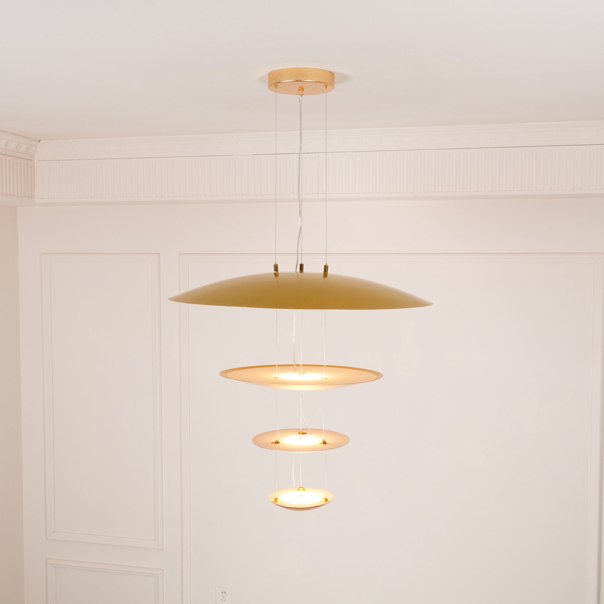 Modern Multi Layered LED Chandelier with Gold Foil Finish for Luxury Interior Lighting