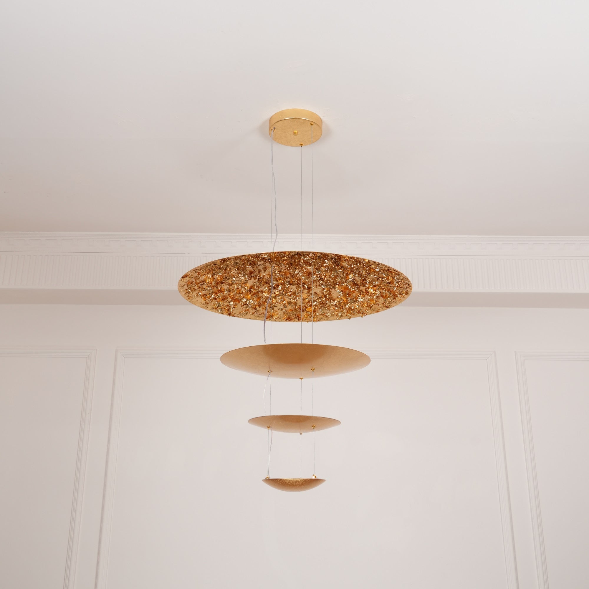 Modern Multi Layered LED Chandelier with Gold Foil Finish for Luxury Interior Lighting