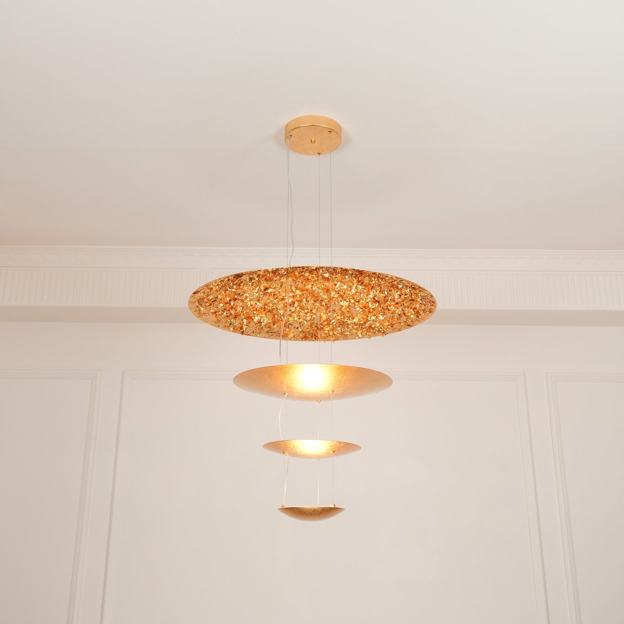 Modern Multi Layered LED Chandelier with Gold Foil Finish for Luxury Interior Lighting