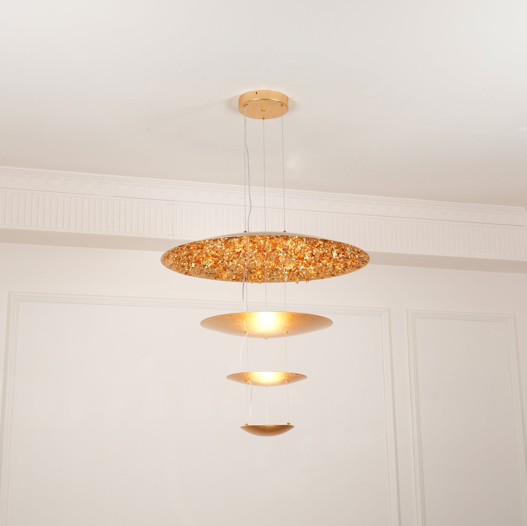Modern Multi Layered LED Chandelier with Gold Foil Finish for Luxury Interior Lighting