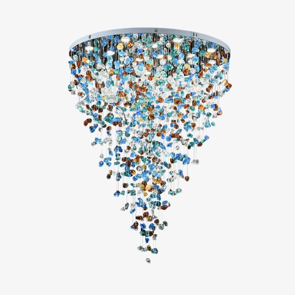 Modern Multicolor Crystal Stone LED Chandelier for Luxury Interior Lighting and Large Spaces