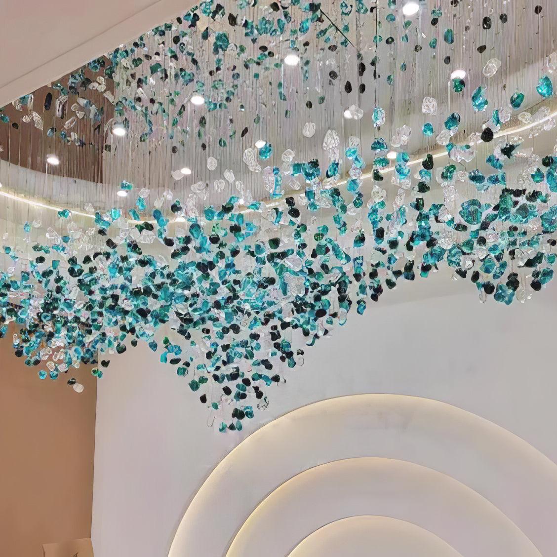 Modern Multicolor Crystal Stone LED Chandelier for Luxury Interior Lighting and Large Spaces