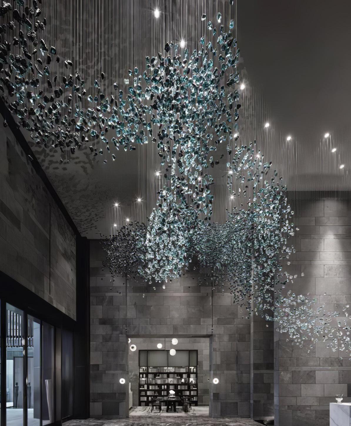 Modern Multicolor Crystal Stone LED Chandelier for Luxury Interior Lighting and Large Spaces
