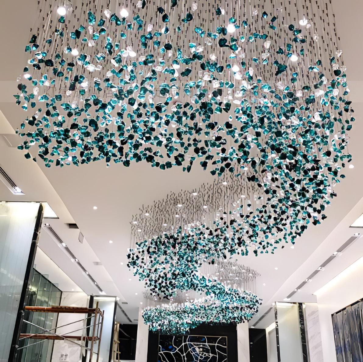 Modern Multicolor Crystal Stone LED Chandelier for Luxury Interior Lighting and Large Spaces