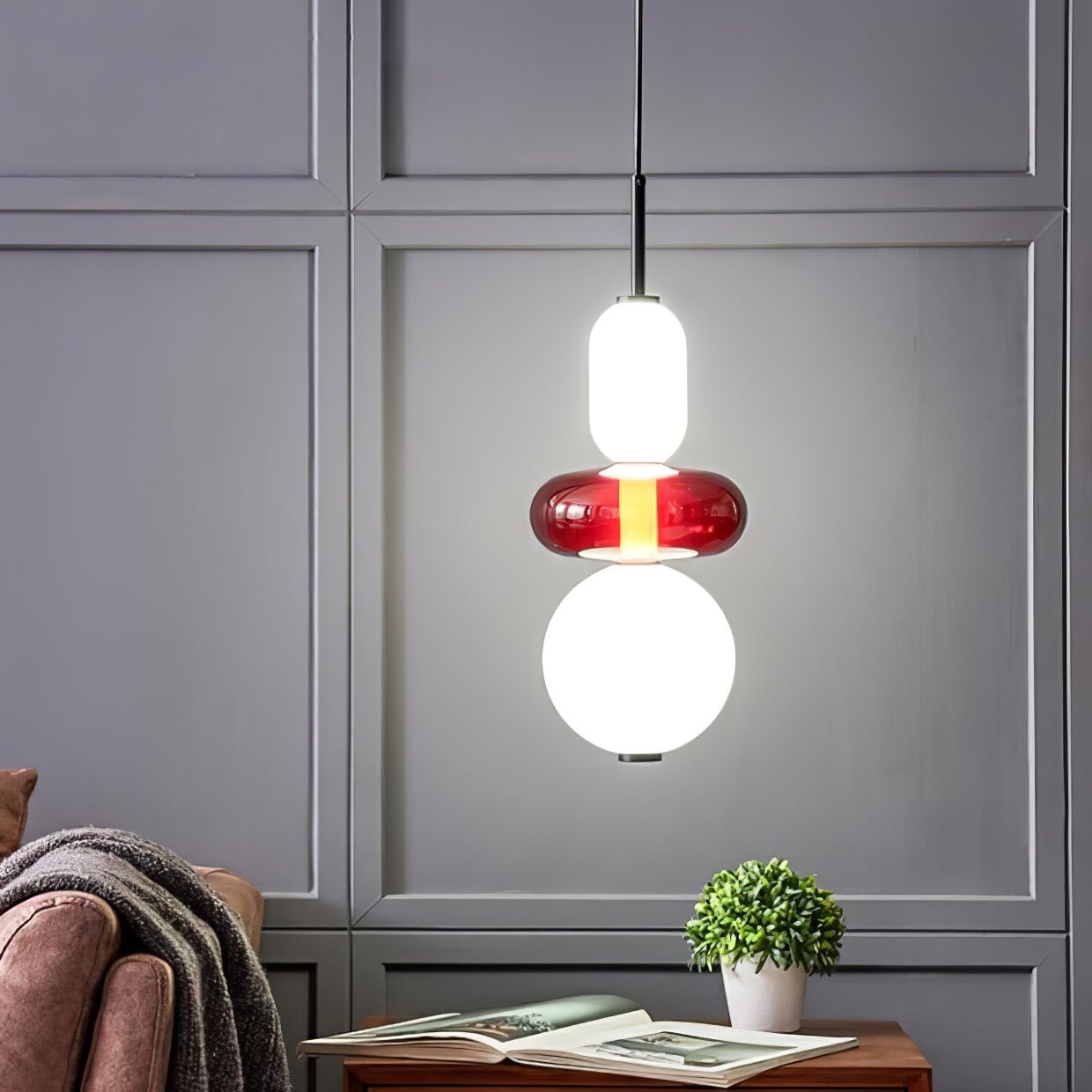 Modern Multicolored Candied Glass Pendant Light with Adjustable LED Ceiling Fixture