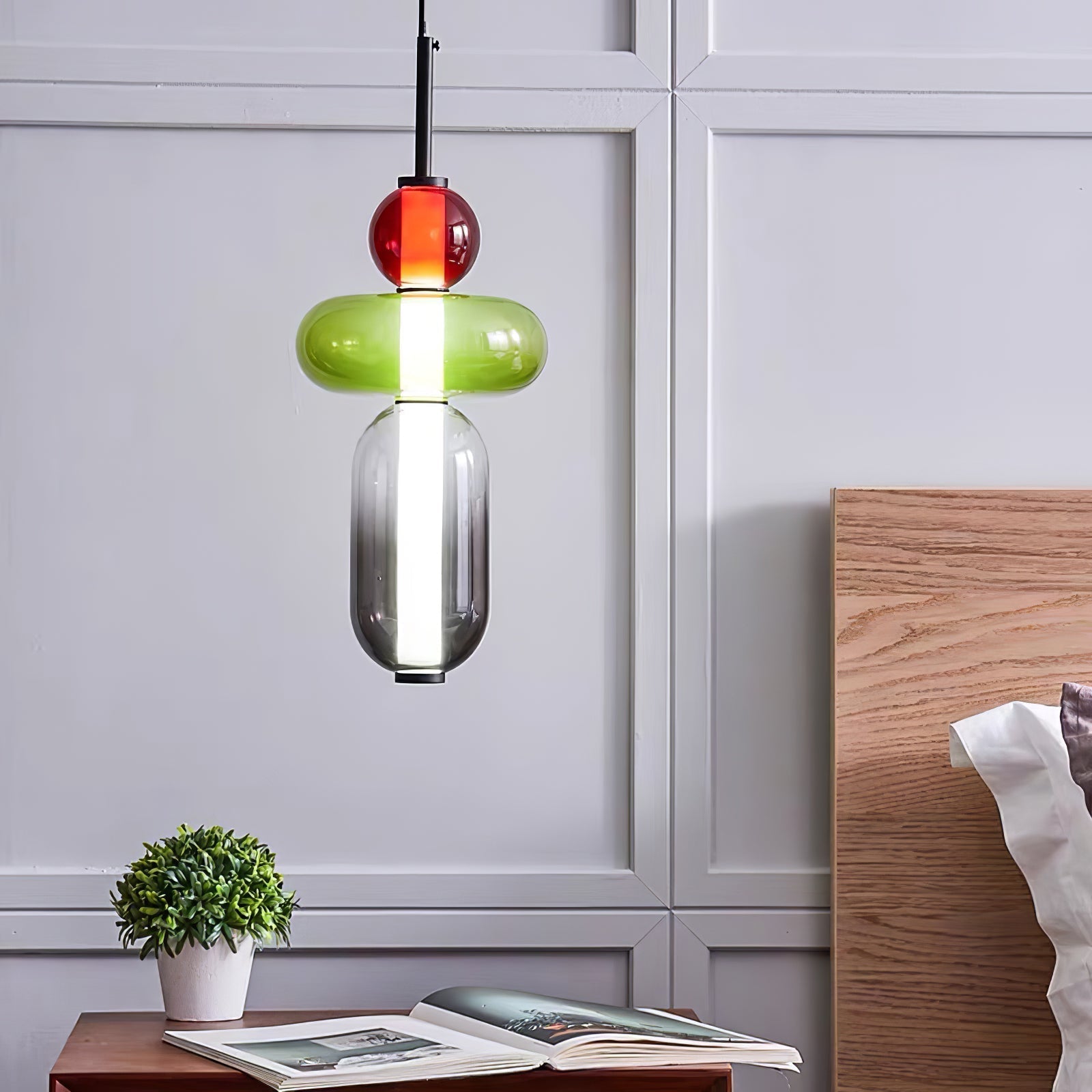 Modern Multicolored Candied Glass Pendant Light with Adjustable LED Ceiling Fixture