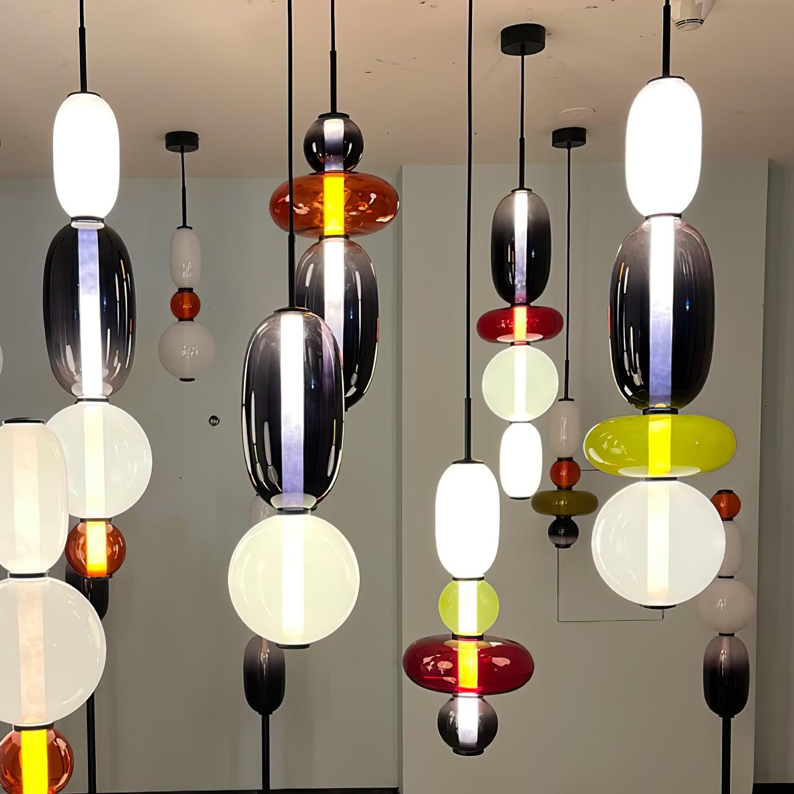 Modern Multicolored Candied Glass Pendant Light with Adjustable LED Ceiling Fixture