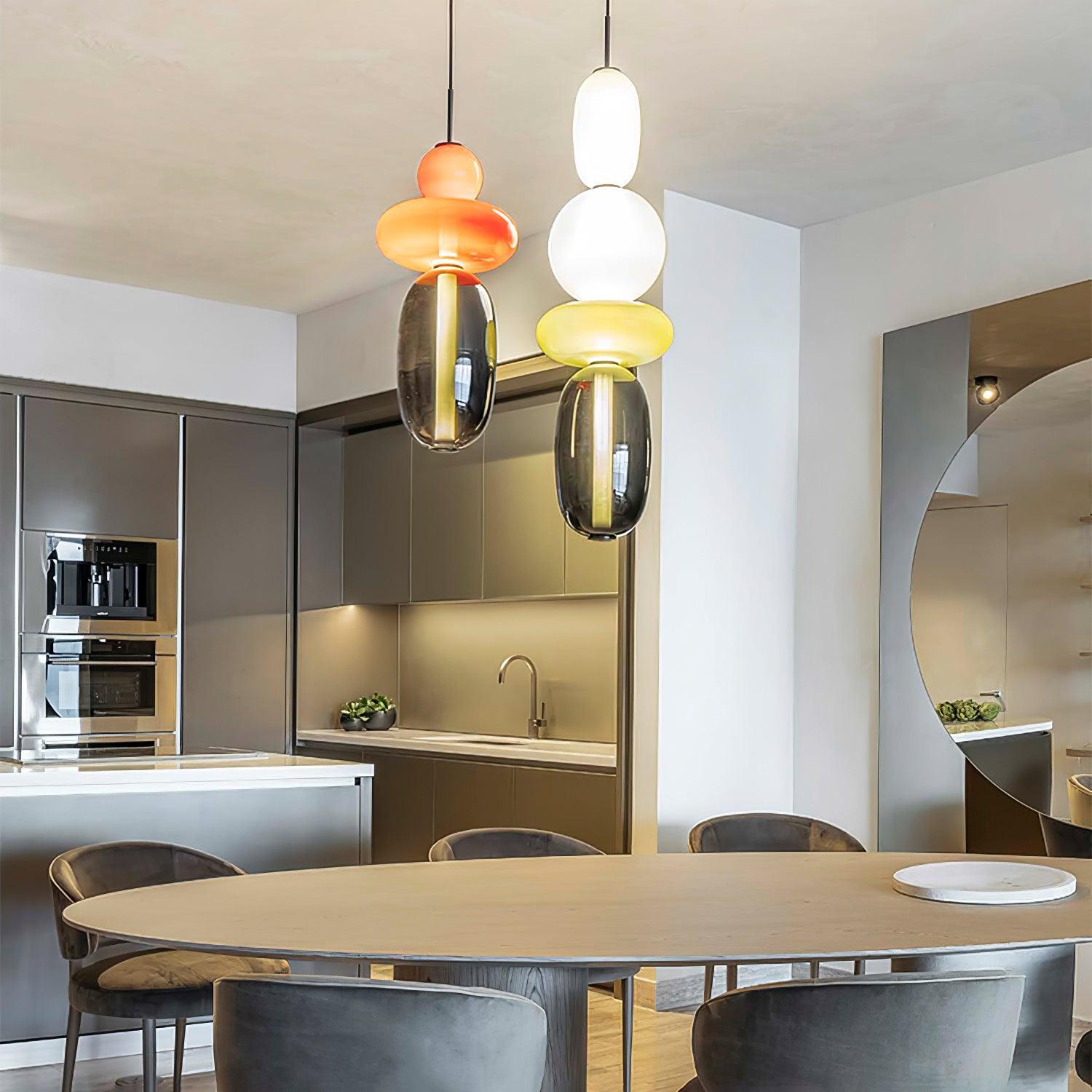 Modern Multicolored Candied Glass Pendant Light with Adjustable LED Ceiling Fixture