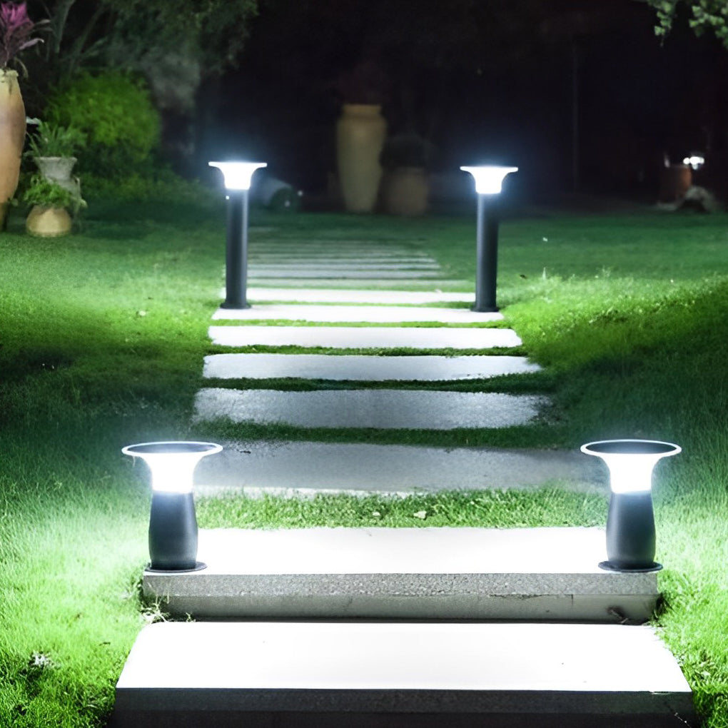 Modern Mushroom Solar LED Path Lights Waterproof Black Outdoor Garden Landscape Post Lamp