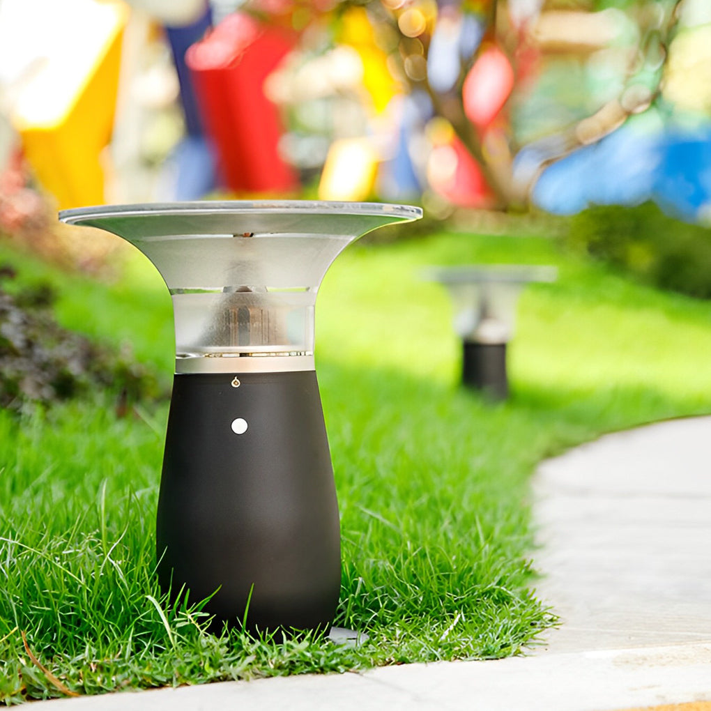 Modern Mushroom Solar LED Path Lights Waterproof Black Outdoor Garden Landscape Post Lamp