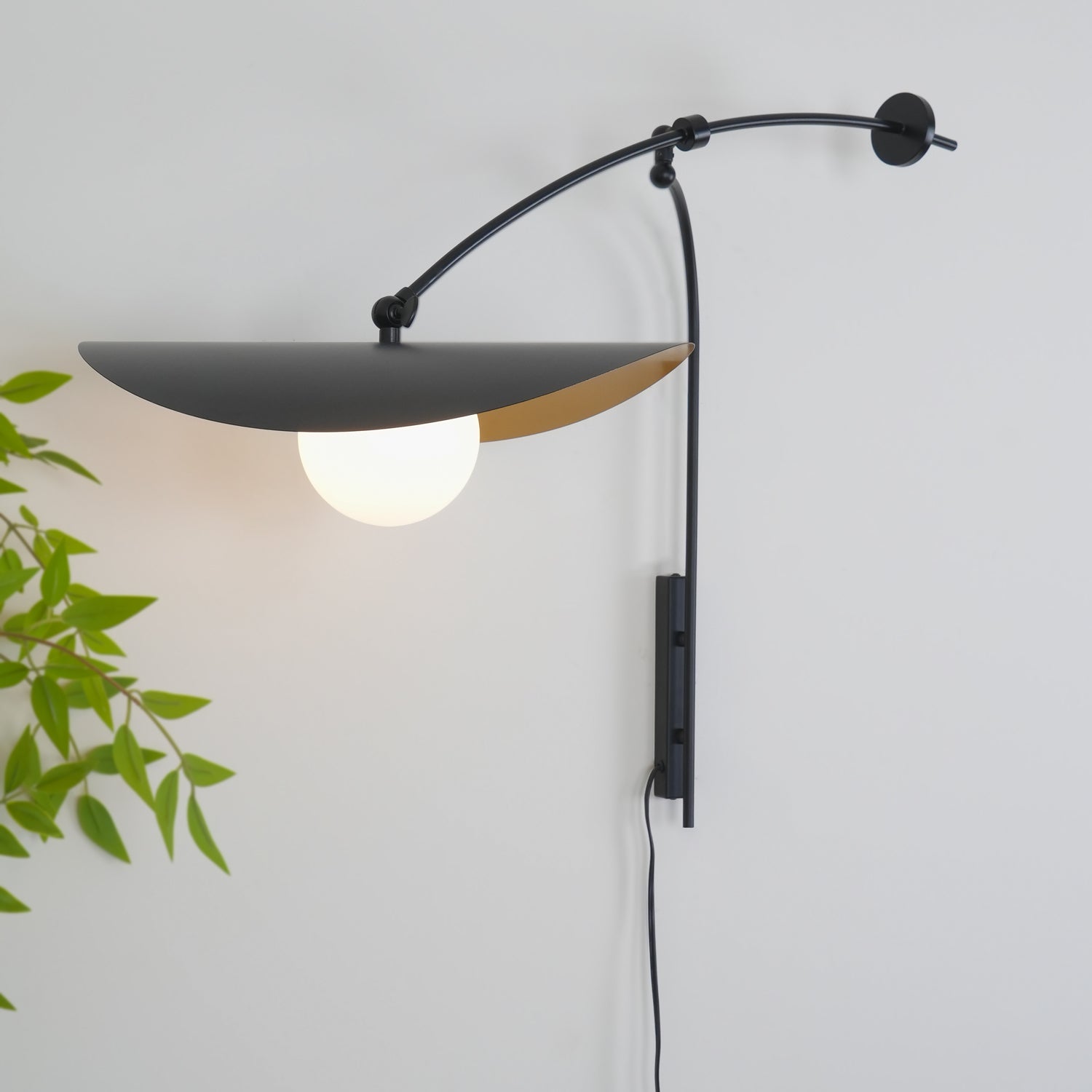 Modern Myrna Wall Light with Counterweight Arm and Handblown Glass Reflector Shade