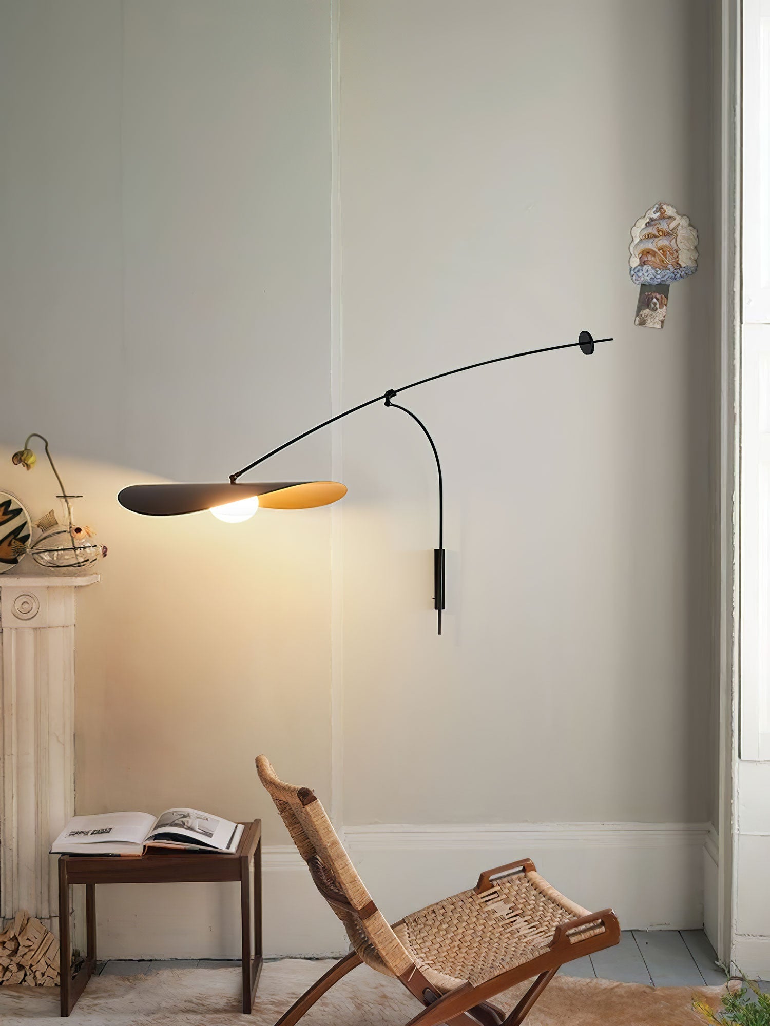 Modern Myrna Wall Light with Counterweight Arm and Handblown Glass Reflector Shade