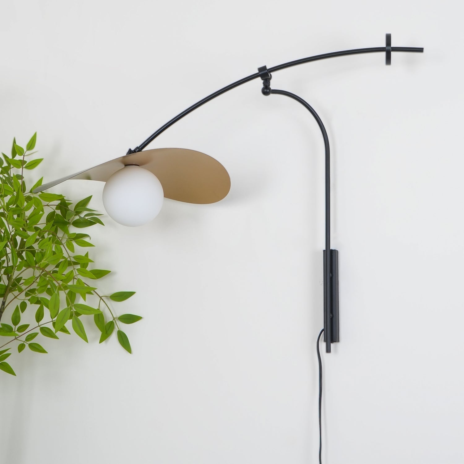 Modern Myrna Wall Light with Counterweight Arm and Handblown Glass Reflector Shade