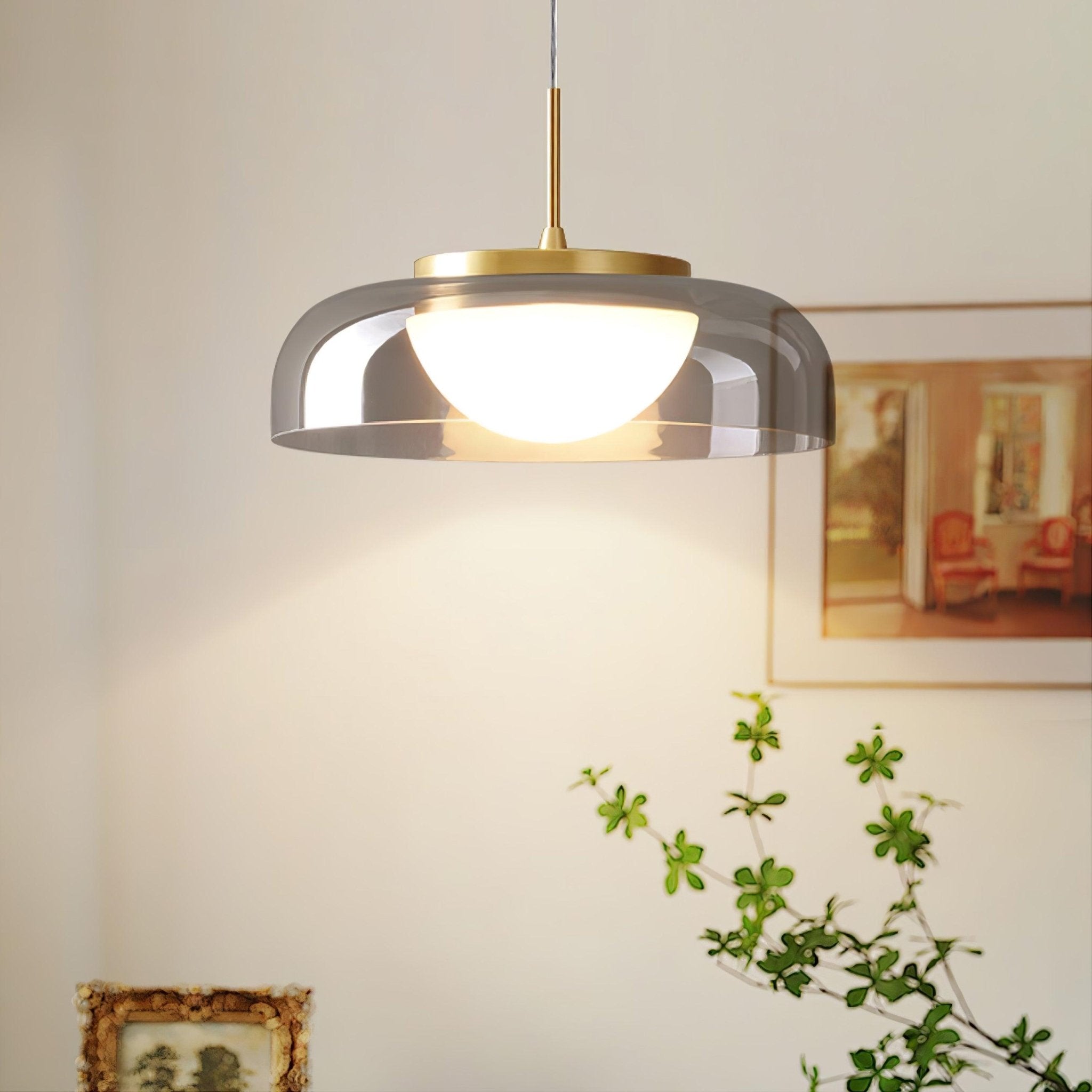 Modern Mystic Eclipse Gold and Smoky Gray Glass LED Pendant Light Fixture