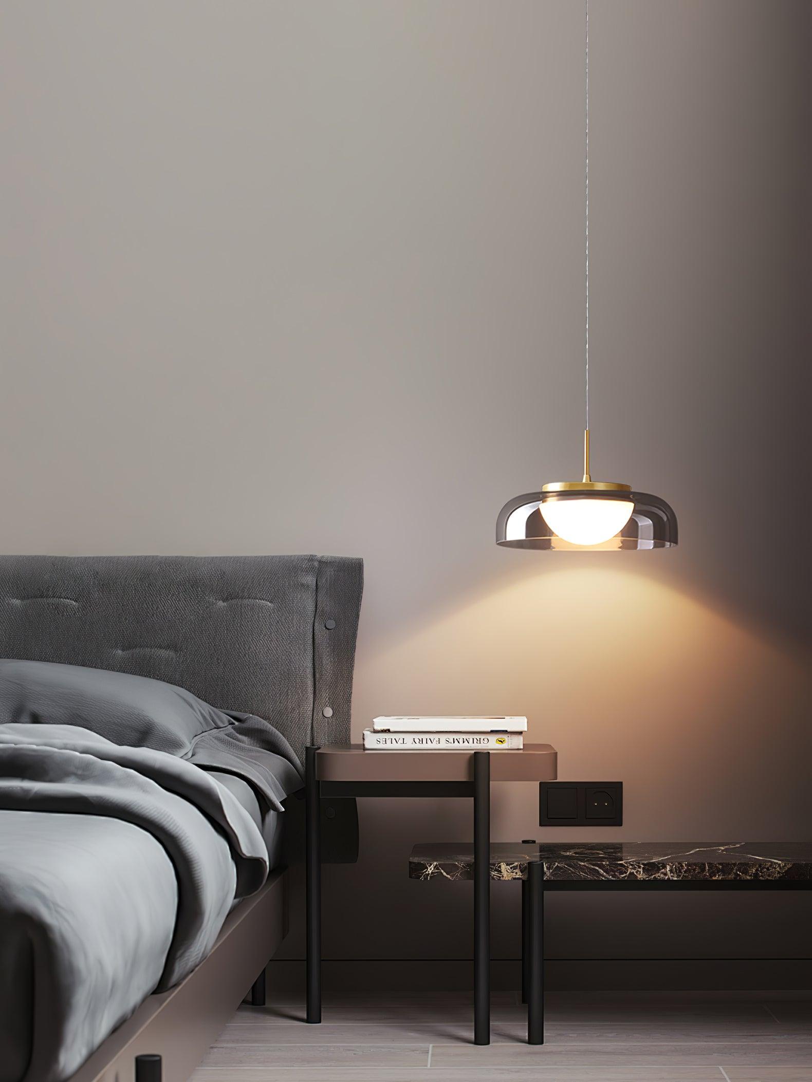 Modern Mystic Eclipse Gold and Smoky Gray Glass LED Pendant Light Fixture