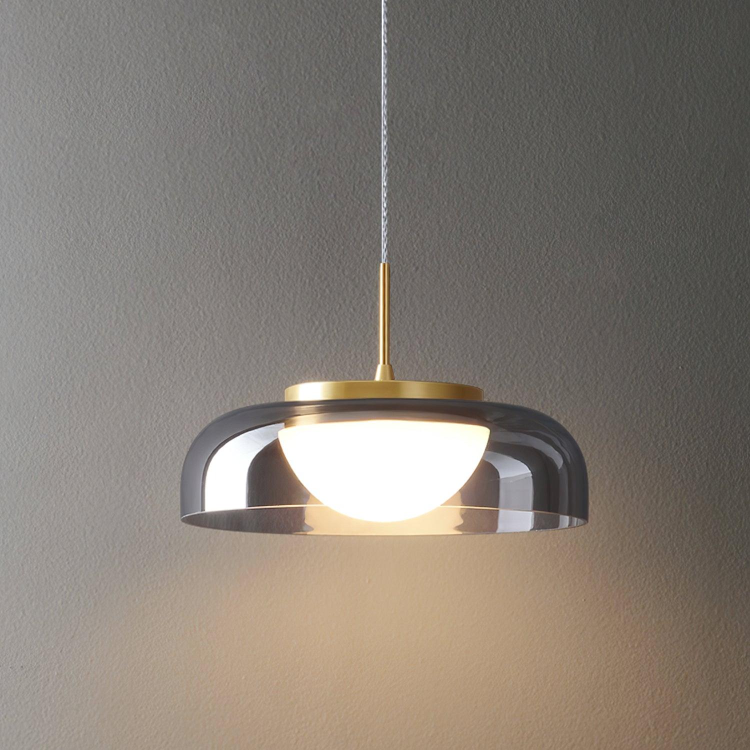 Modern Mystic Eclipse Gold and Smoky Gray Glass LED Pendant Light Fixture