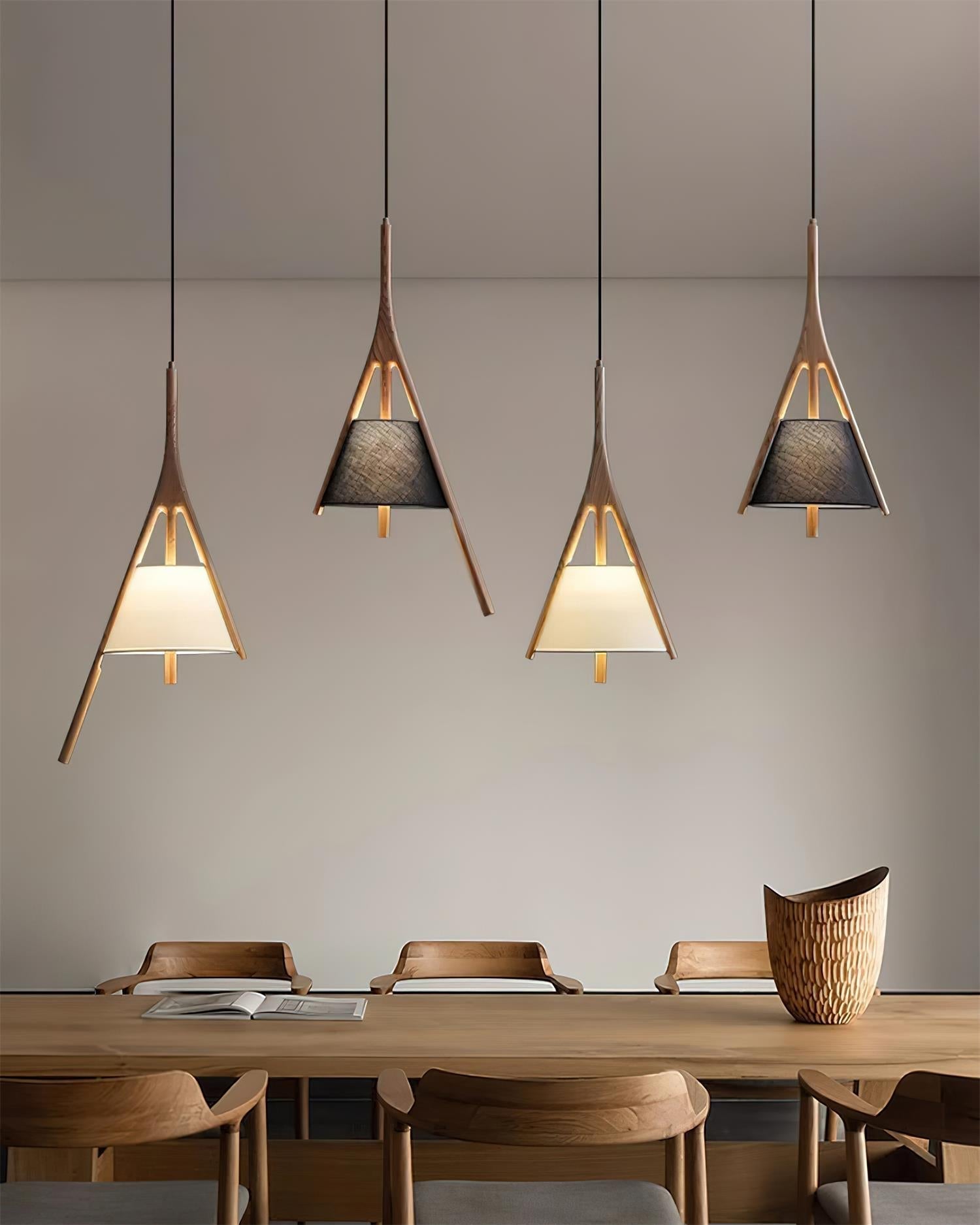Modern Nanzhi Solid Wood Geometric Triangular LED Pendant Light for Dining and Living Areas