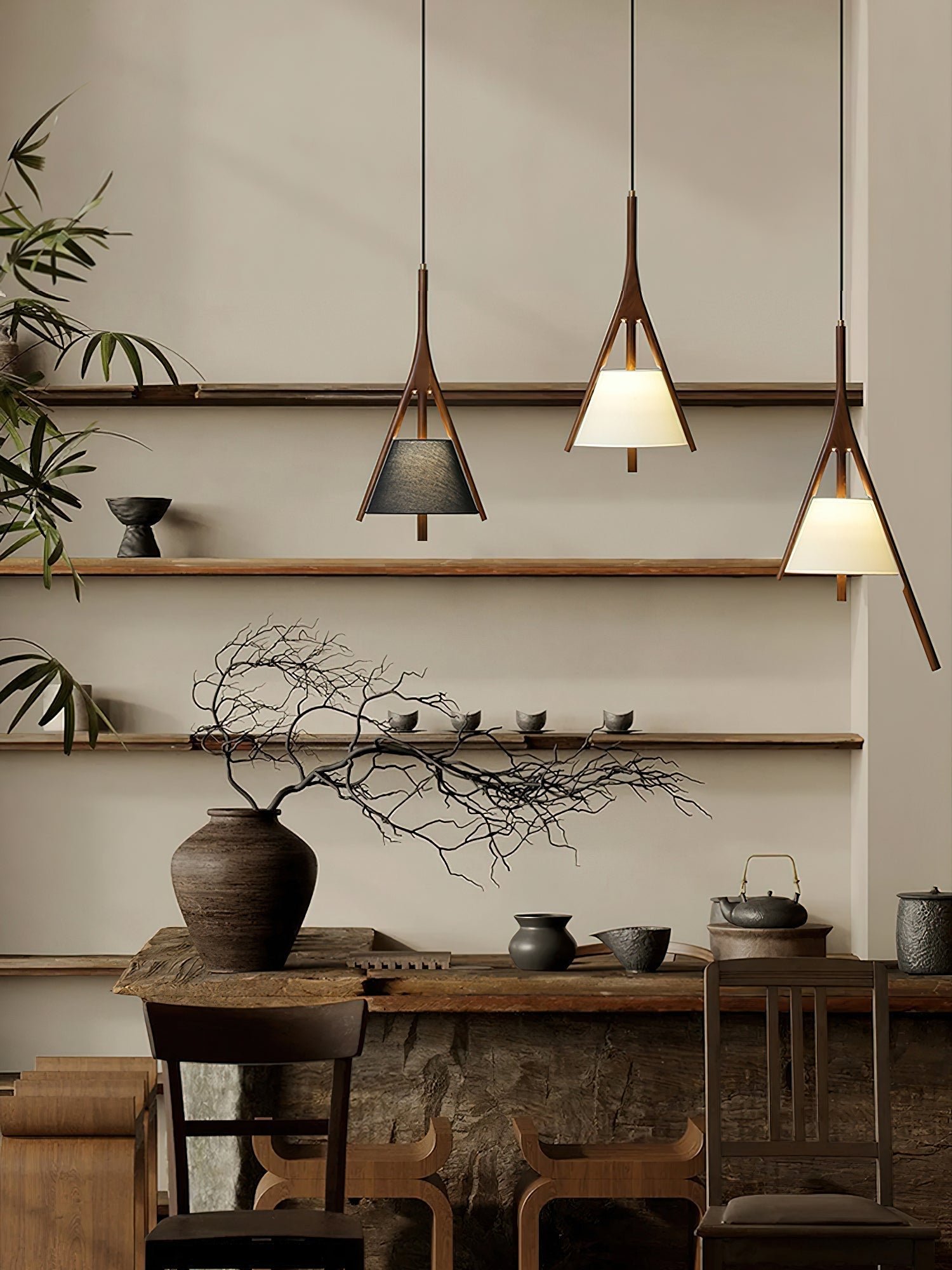 Modern Nanzhi Solid Wood Geometric Triangular LED Pendant Light for Dining and Living Areas