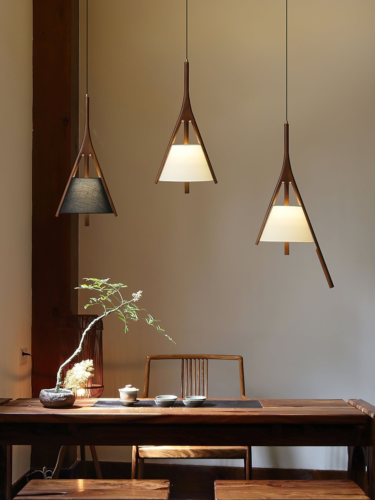 Modern Nanzhi Solid Wood Geometric Triangular LED Pendant Light for Dining and Living Areas