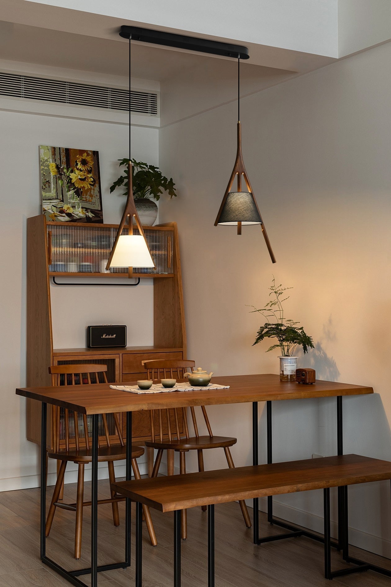 Modern Nanzhi Solid Wood Geometric Triangular LED Pendant Light for Dining and Living Areas