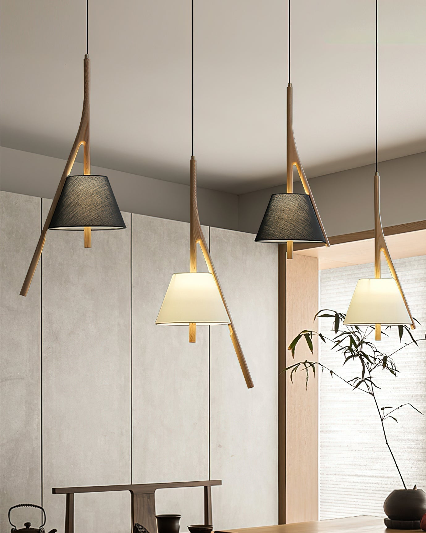Modern Nanzhi Solid Wood Geometric Triangular LED Pendant Light for Dining and Living Areas