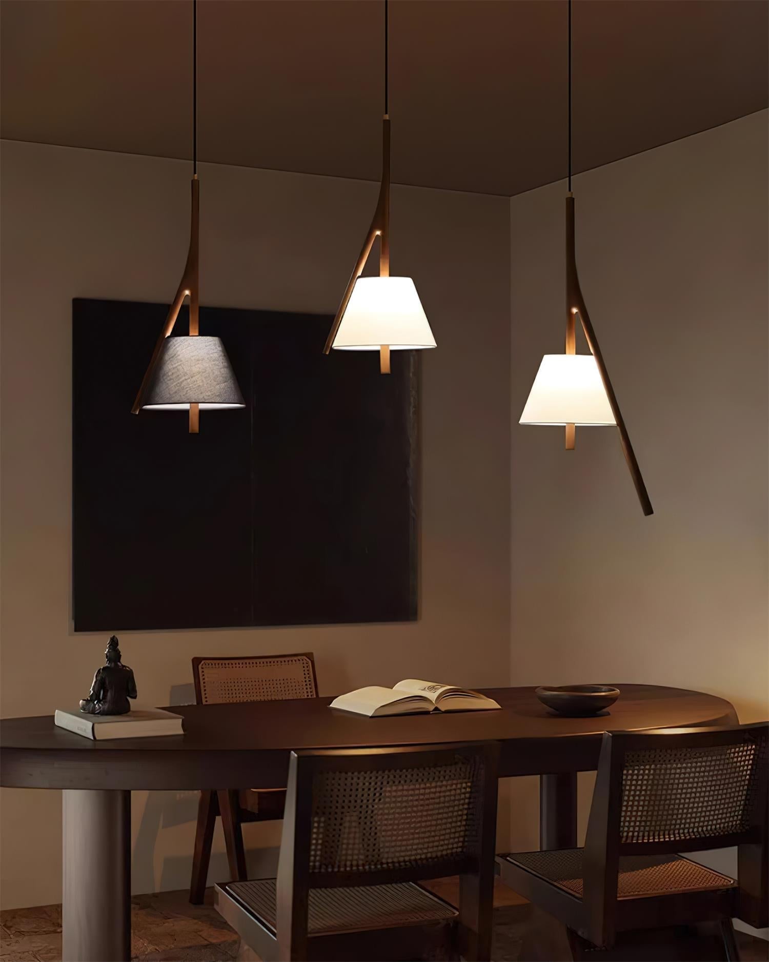 Modern Nanzhi Solid Wood Geometric Triangular LED Pendant Light for Dining and Living Areas